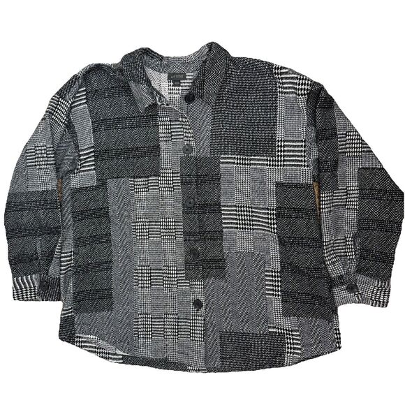 J. Jill Wearever Collection Neutral Patchwork Plaid Shacket Jacket Coat Sz Large - Picture 1 of 9
